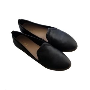 Aldo black leather slip on loafers